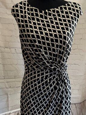 Lauren Ralph Lauren Black & White Geometric Knot Waist Dress | Sleeveless